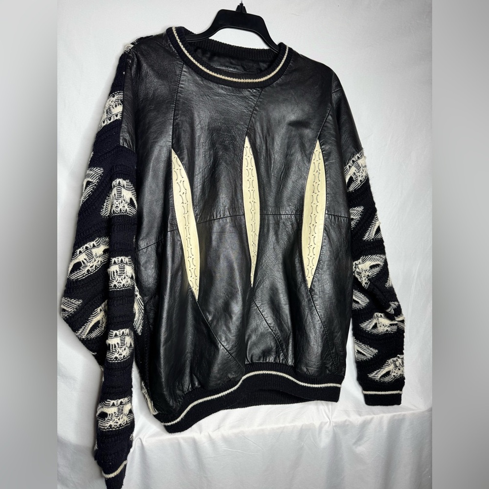 Vintage Men’s Leather Acrylic/Wool Bagazio Coogie Style Sweater Size XXL